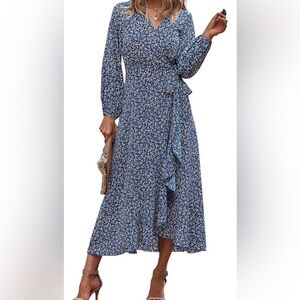 Blue Floral Wrap Maxi Dress